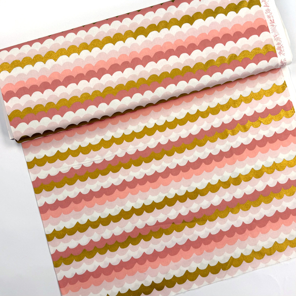 Stoff ST10042 Baumwolle Webware weiß rosé rosa gold  Streifen Wellen